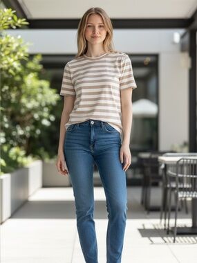 J crew tan and white stripe top